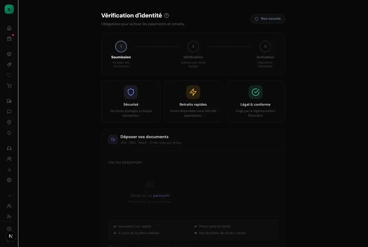L’écran de vérification d’identité, où l’on dépose sa pièce d’identité.
